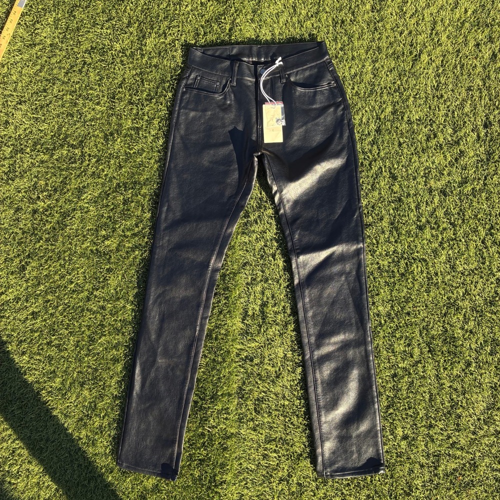 NWT MNML 30x34 D444 Black Faux Leather Pants Skinny Slim Straight Biker Rocker
